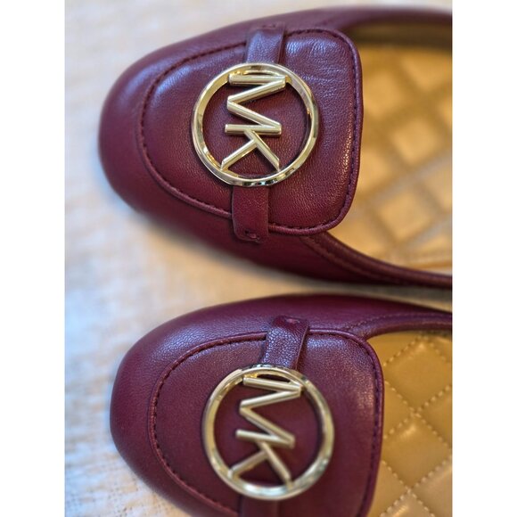 Michael Kors Burgundy Leather Flats With MK Logo Quilted Insole Rubber Sole 10M - Picture 8 of 8